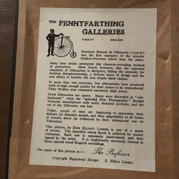 PennyFarthing Galleries The Professor Silhouette Signed by Enid Elliot Linder - Picture 2 of 3